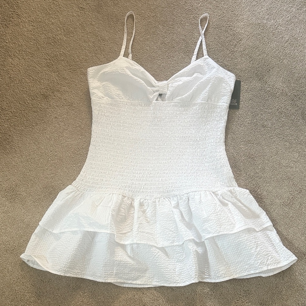 NWT Wild Fable Women's Game Day Smocked Swiss Dots White Bow Tie Tiered Size XL
